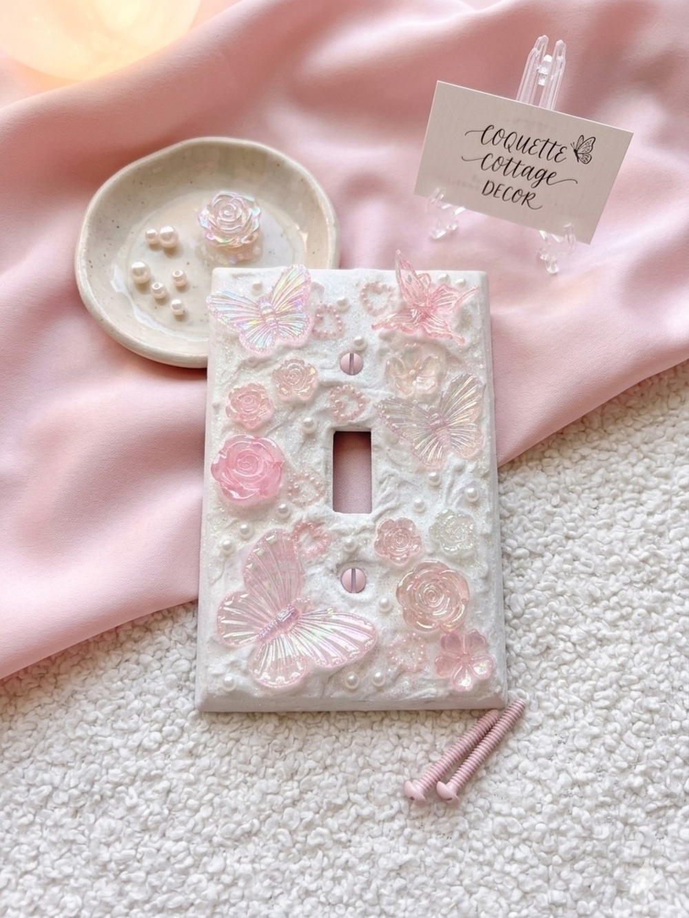Coquette Cottage Pink Butterfly & Rose Decorative Light Switch Plate